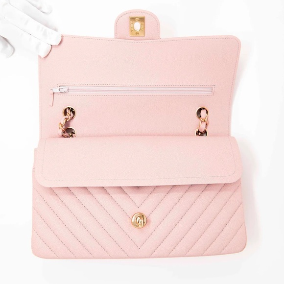 Chanel Pink Chevron Medium Classic Flap - Picture 11 of 16